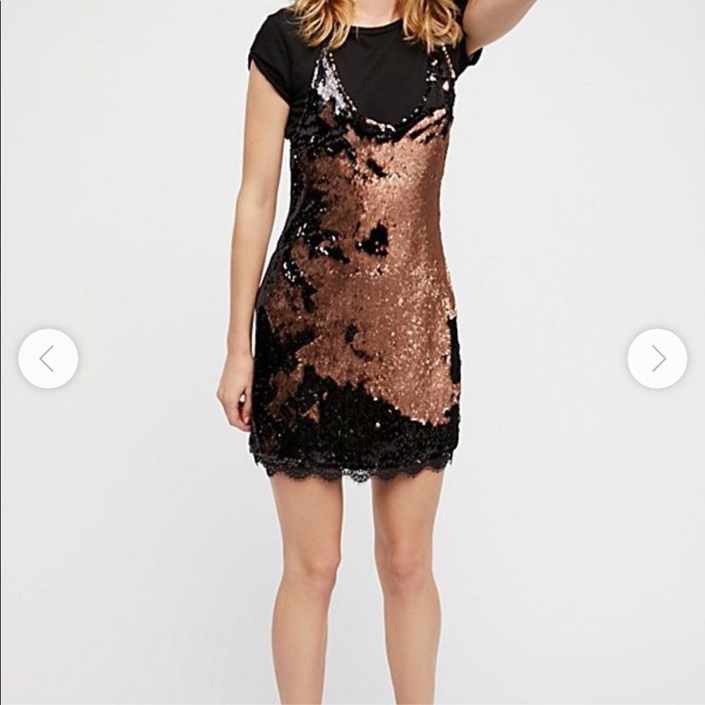 FREE PEOPLE sequin bronze and black dress.NEW!!